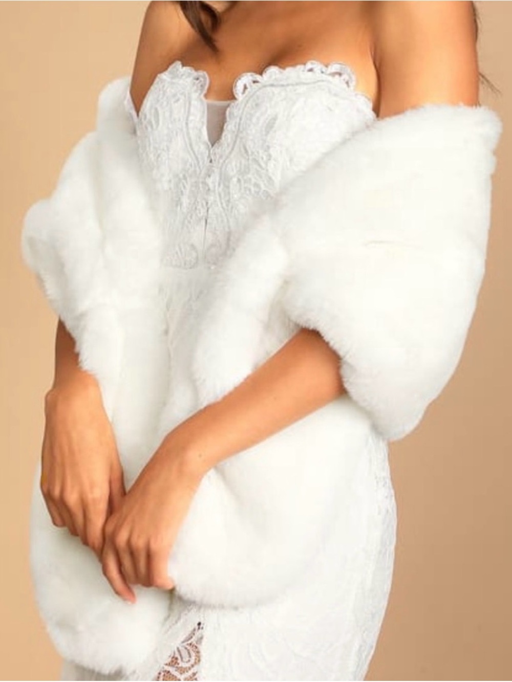 White Faux Fur Bridal Shawl Wrap